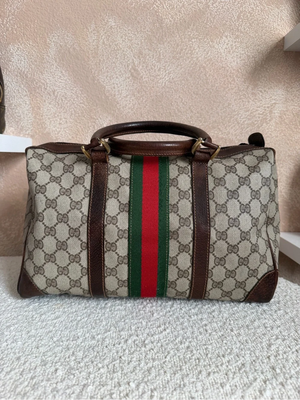Gucci Beige GG Canvas Duffel with COA